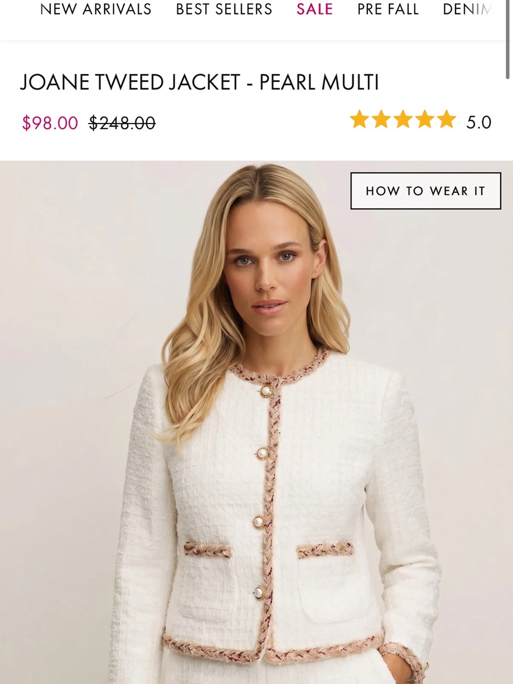 Noli Pearl Multi Tweed Jacket - White with Blush Trim